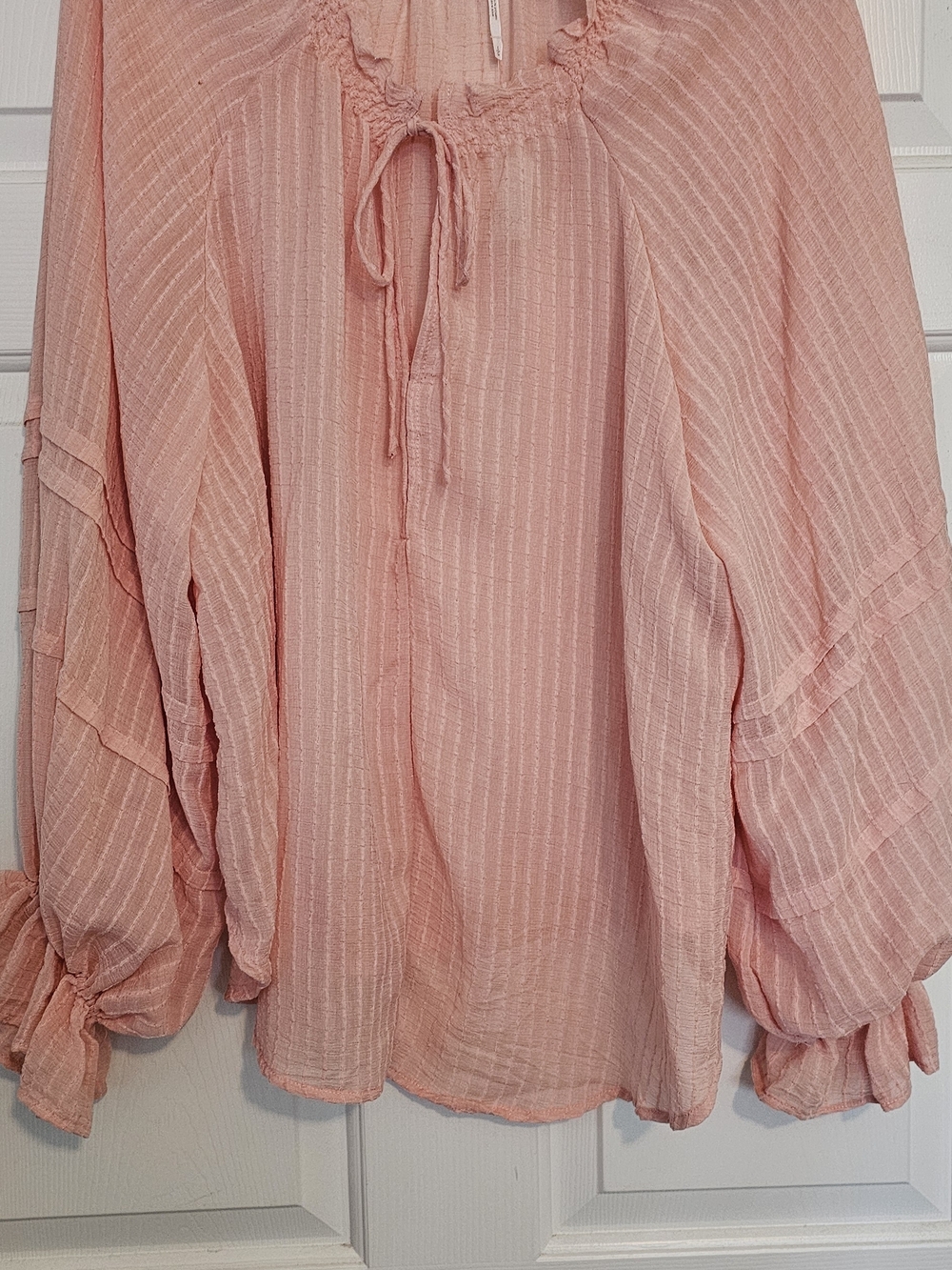 Free People Blush Pink Tie-Neck Peasant Blouse
